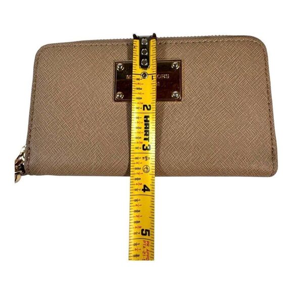 Michael Kors Jet Set Travel Large Leather Wristlet Wallet In Beige Brown 6" - Picture 4 of 6